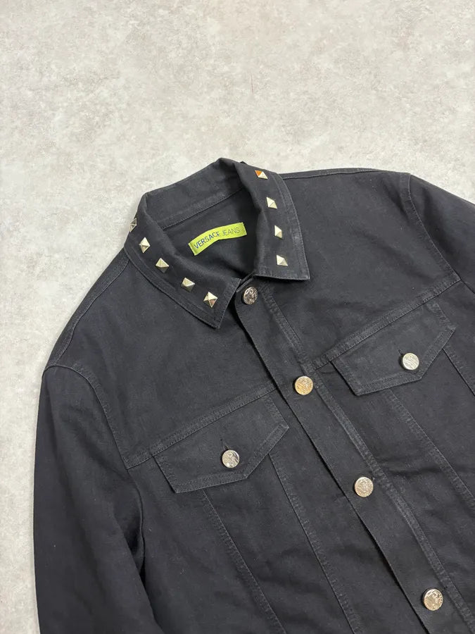 Versace Black Studded Embellished Trucker Jacket NxWUpRX 4