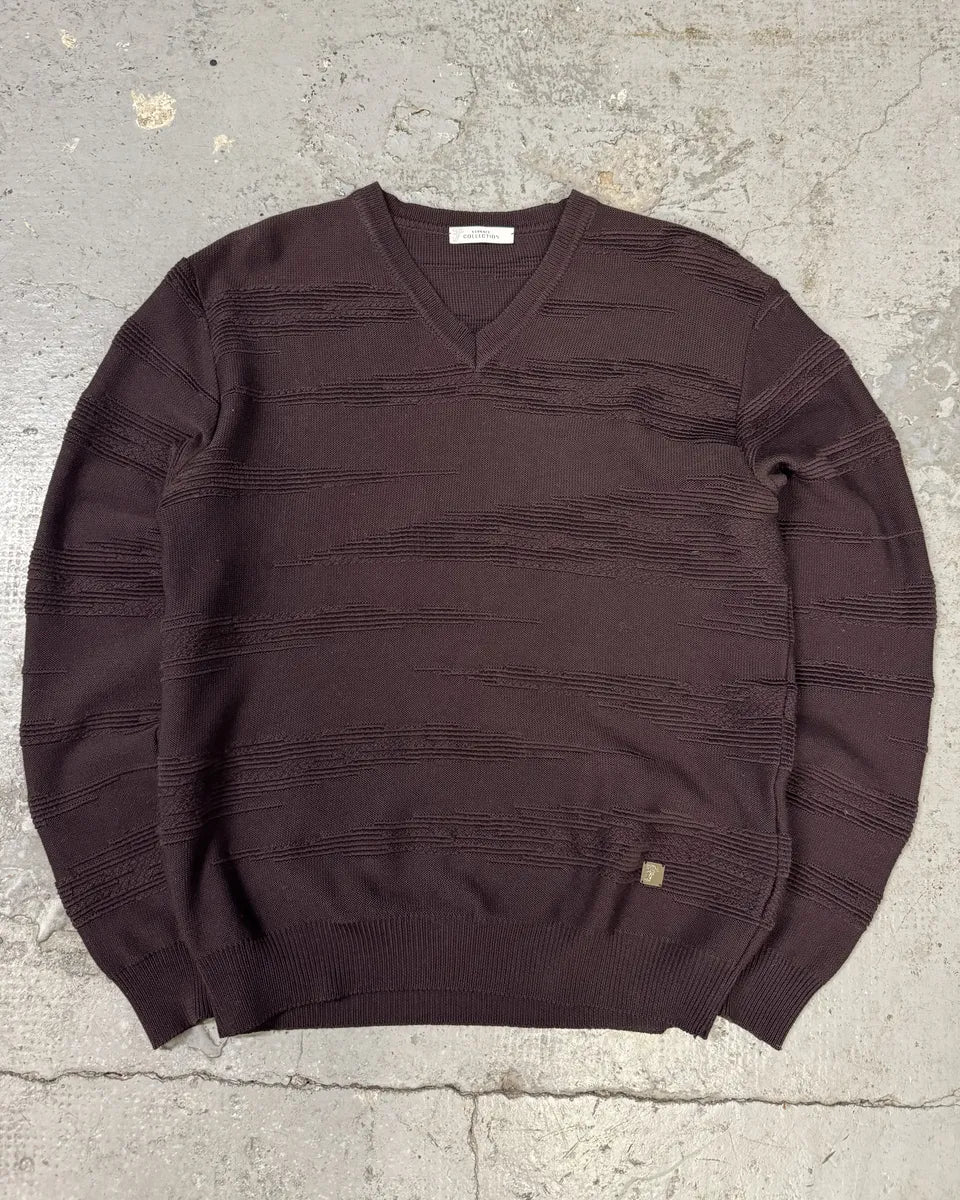 Versace Black V Neck Bordeaux Wool Sweater (M) 0