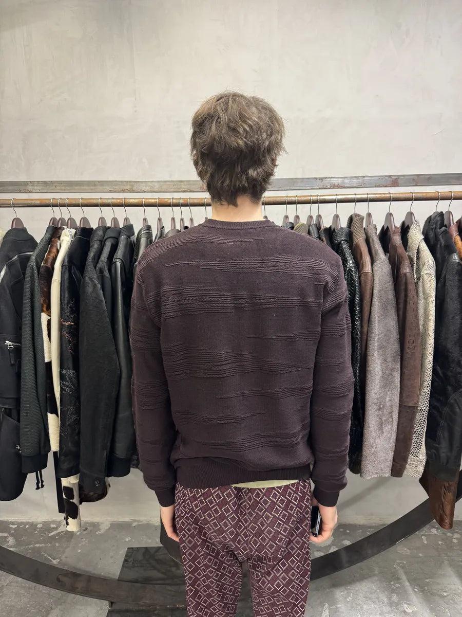 Versace Black V Neck Bordeaux Wool Sweater (M) 3