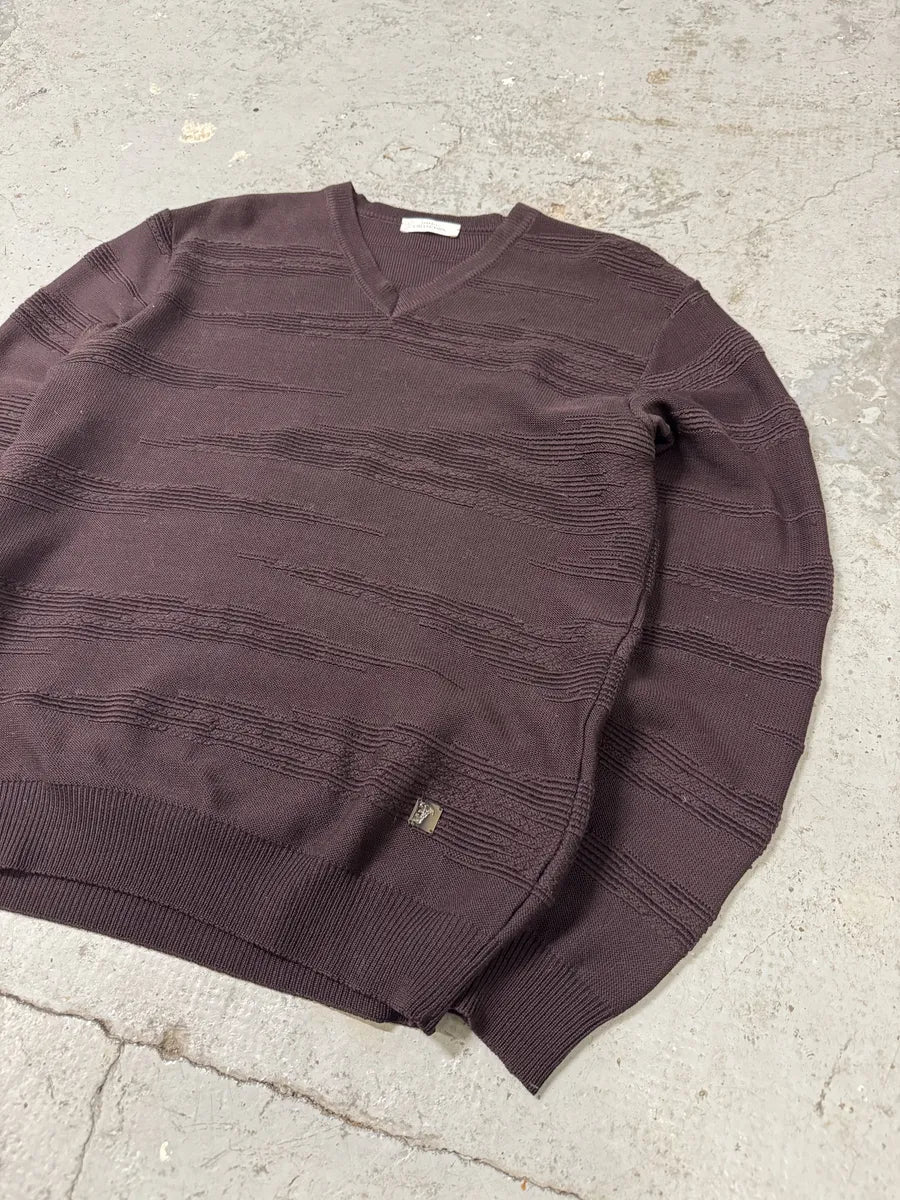 Versace Black V Neck Bordeaux Wool Sweater (M) 5