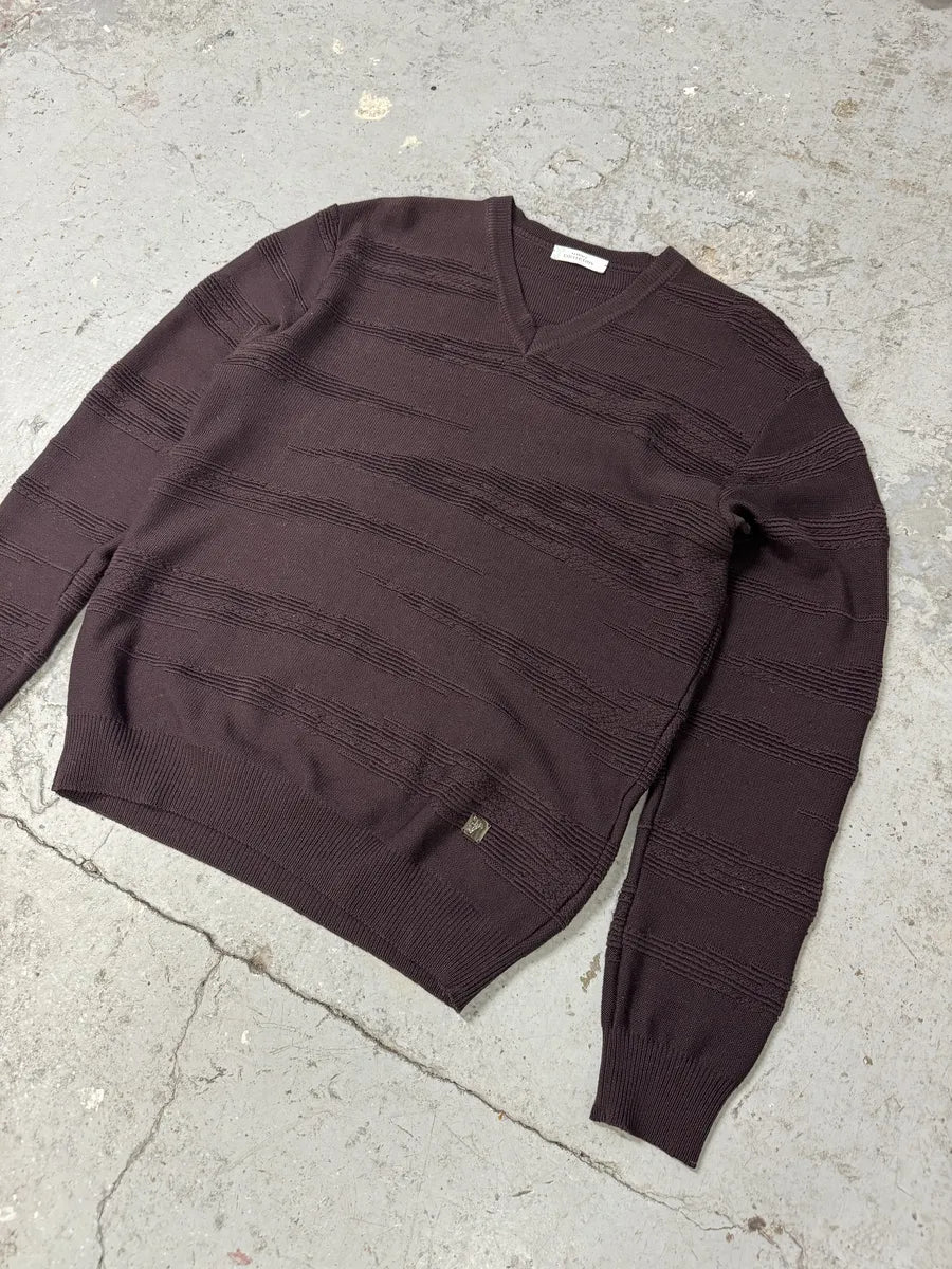 Versace Black V Neck Bordeaux Wool Sweater (M) 7
