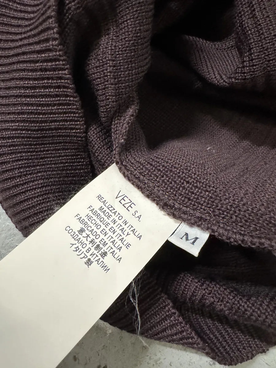 Versace Black V Neck Bordeaux Wool Sweater (M) 8