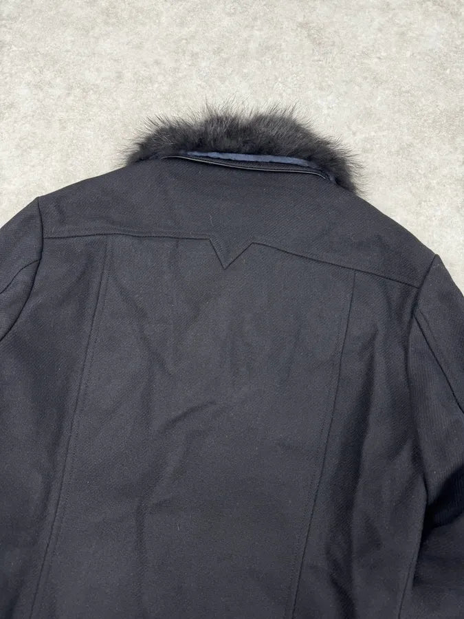 Versace Navy Wool Fur Collar Classy Bomber Jacket cHgauww 7