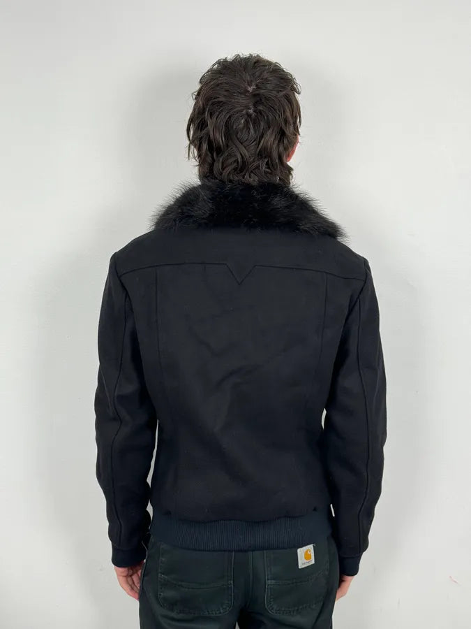 Versace Navy Wool Fur Collar Classy Bomber Jacket cHgauww 2