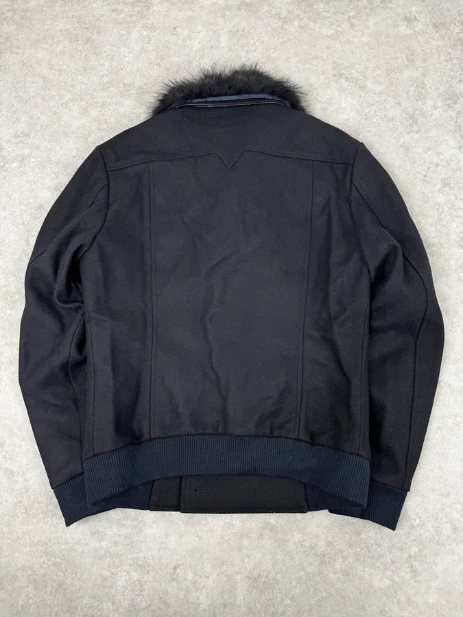 Versace Navy Wool Fur Collar Classy Bomber Jacket cHgauww 3