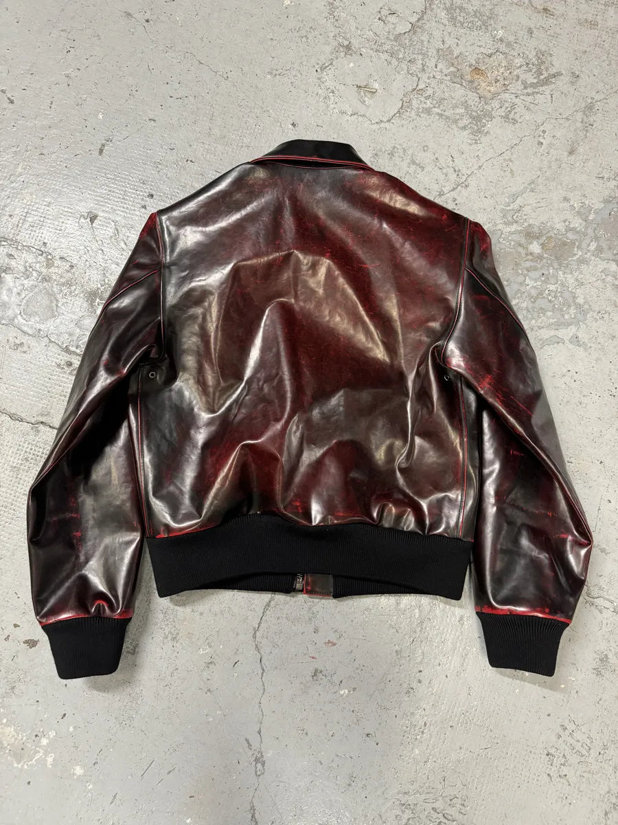 Versace Blood Burgundy & Black Leather Jacket blFHVLe 1