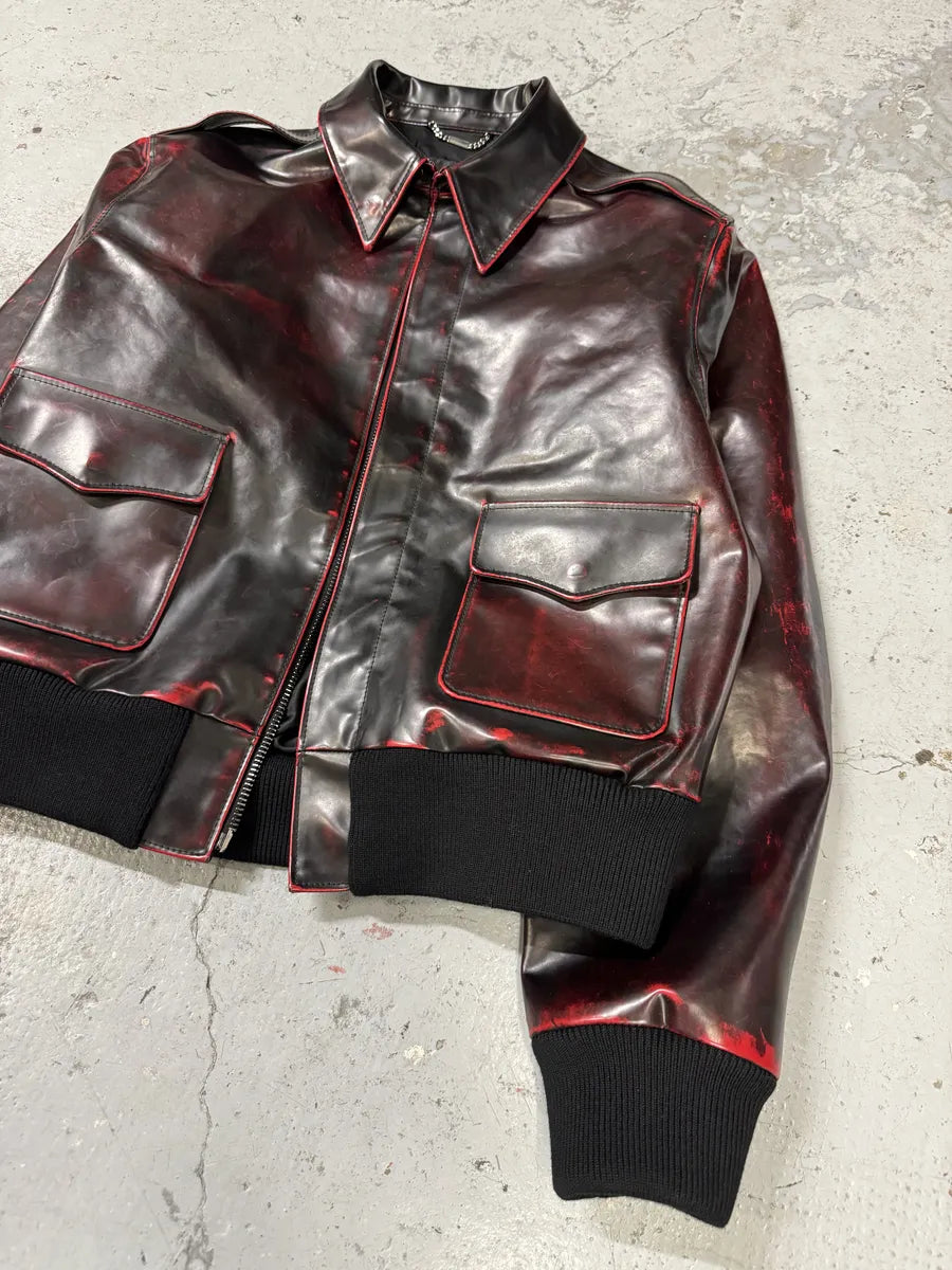 Versace Blood Burgundy & Black Leather Jacket blFHVLe 11