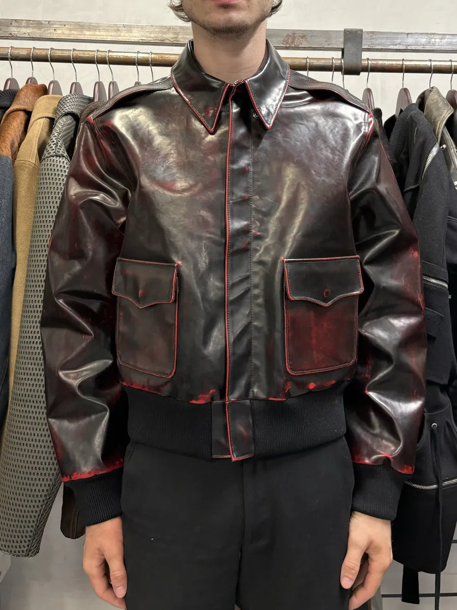 Versace Blood Burgundy & Black Leather Jacket blFHVLe 2