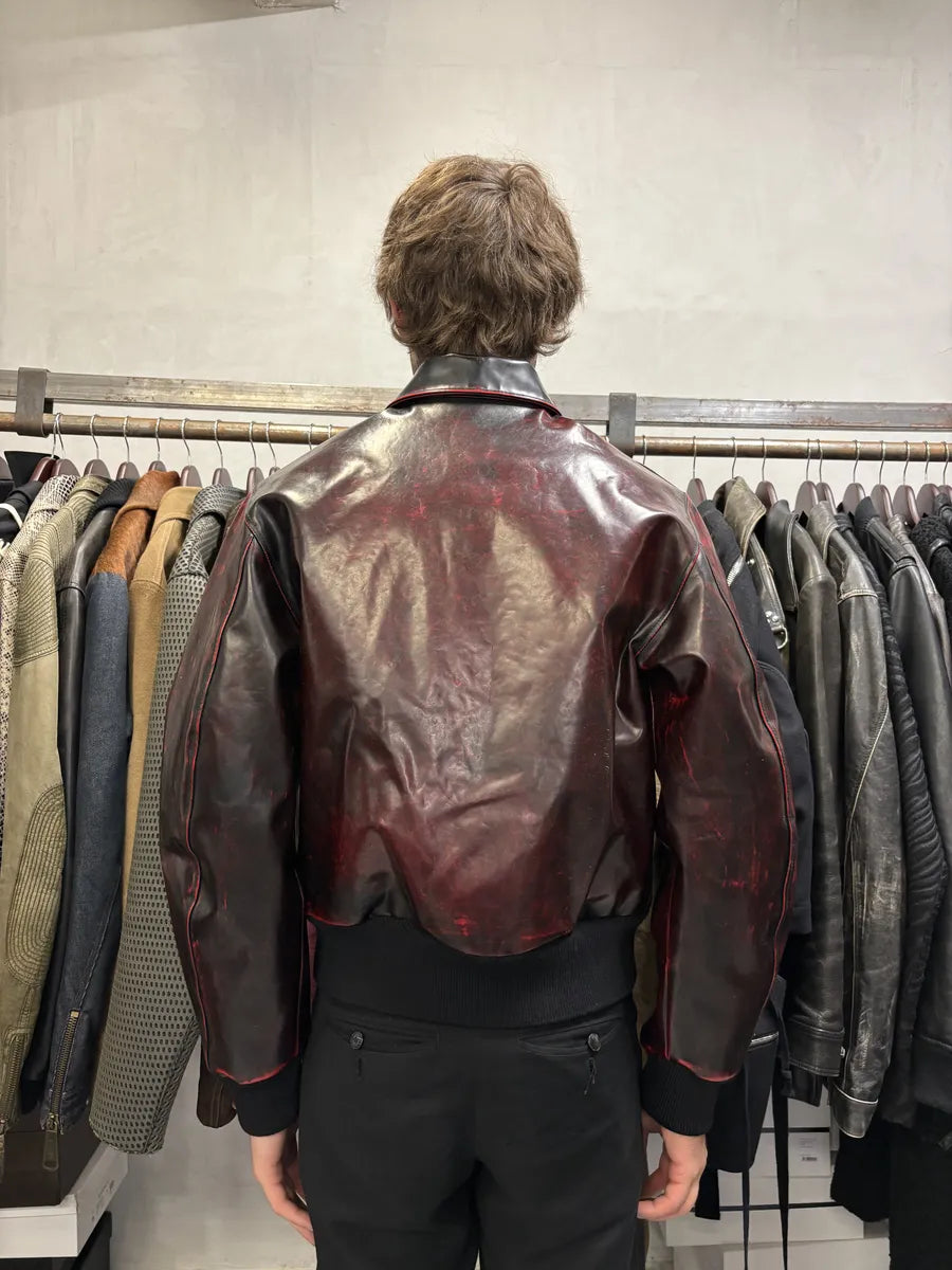 Versace Blood Burgundy & Black Leather Jacket blFHVLe 3