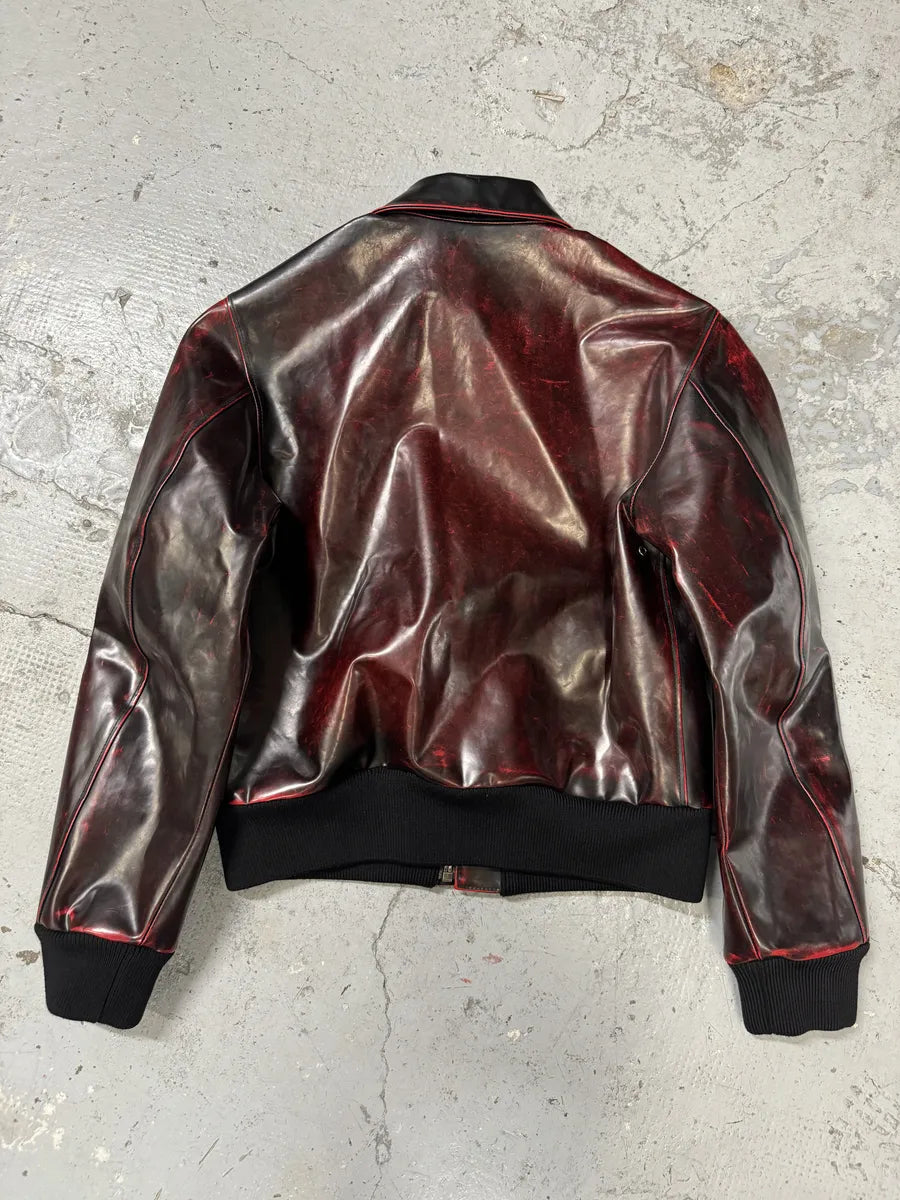 Versace Blood Burgundy & Black Leather Jacket blFHVLe 5