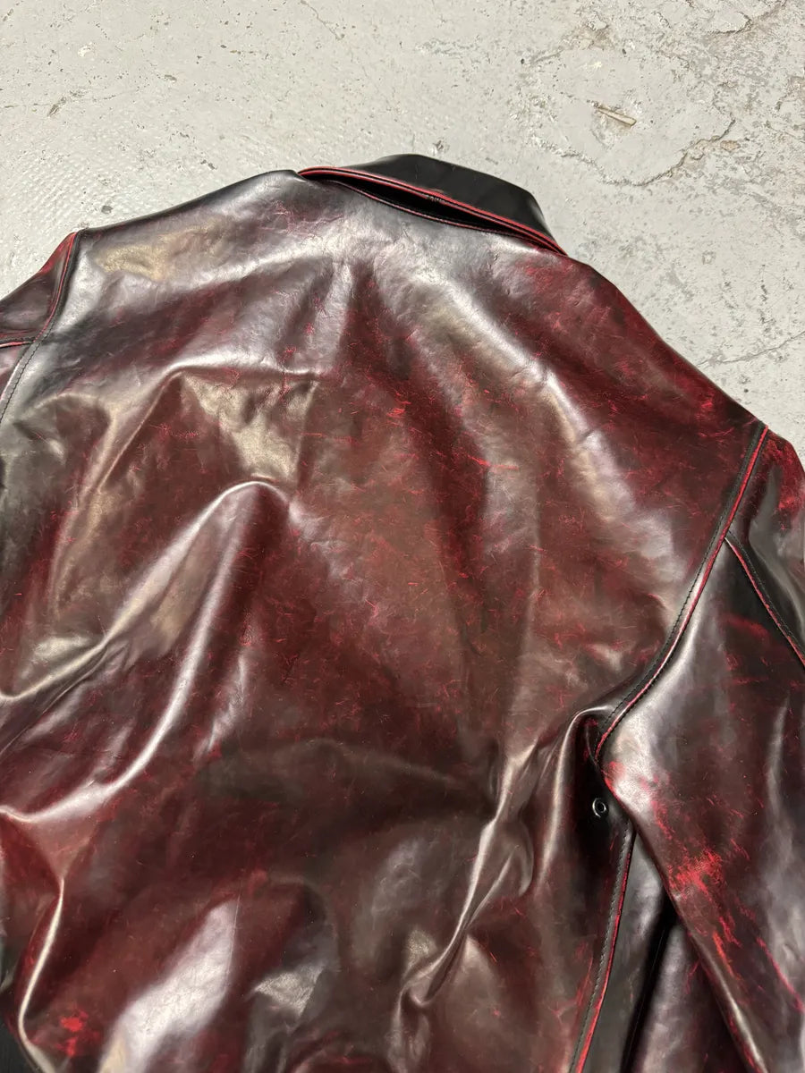 Versace Blood Burgundy & Black Leather Jacket blFHVLe 6