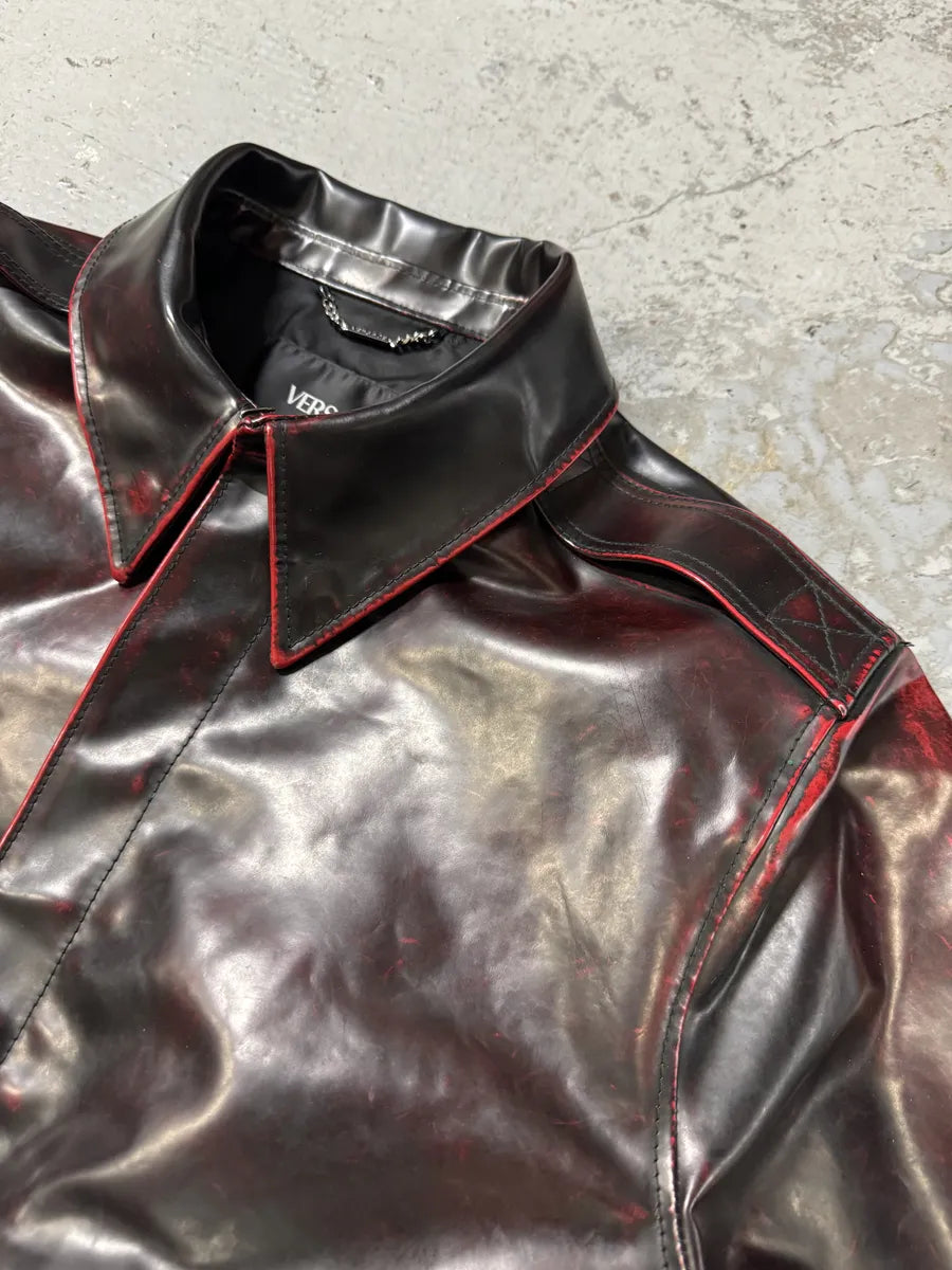 Versace Blood Burgundy & Black Leather Jacket blFHVLe 7