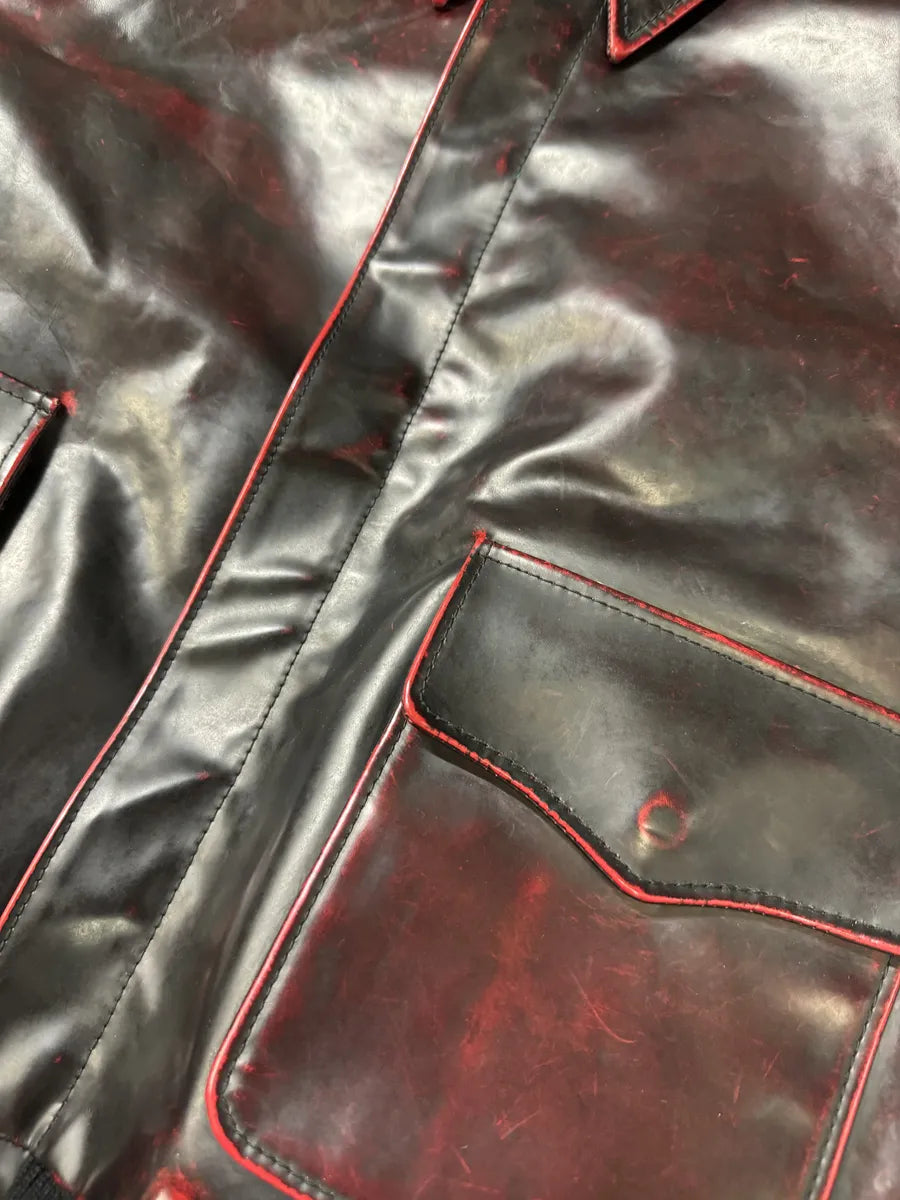 Versace Blood Burgundy & Black Leather Jacket blFHVLe 8