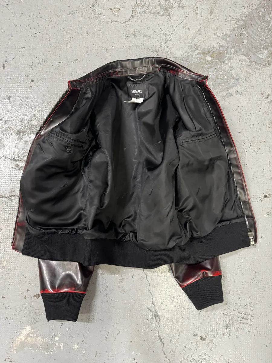 Versace Blood Burgundy & Black Leather Jacket blFHVLe 9