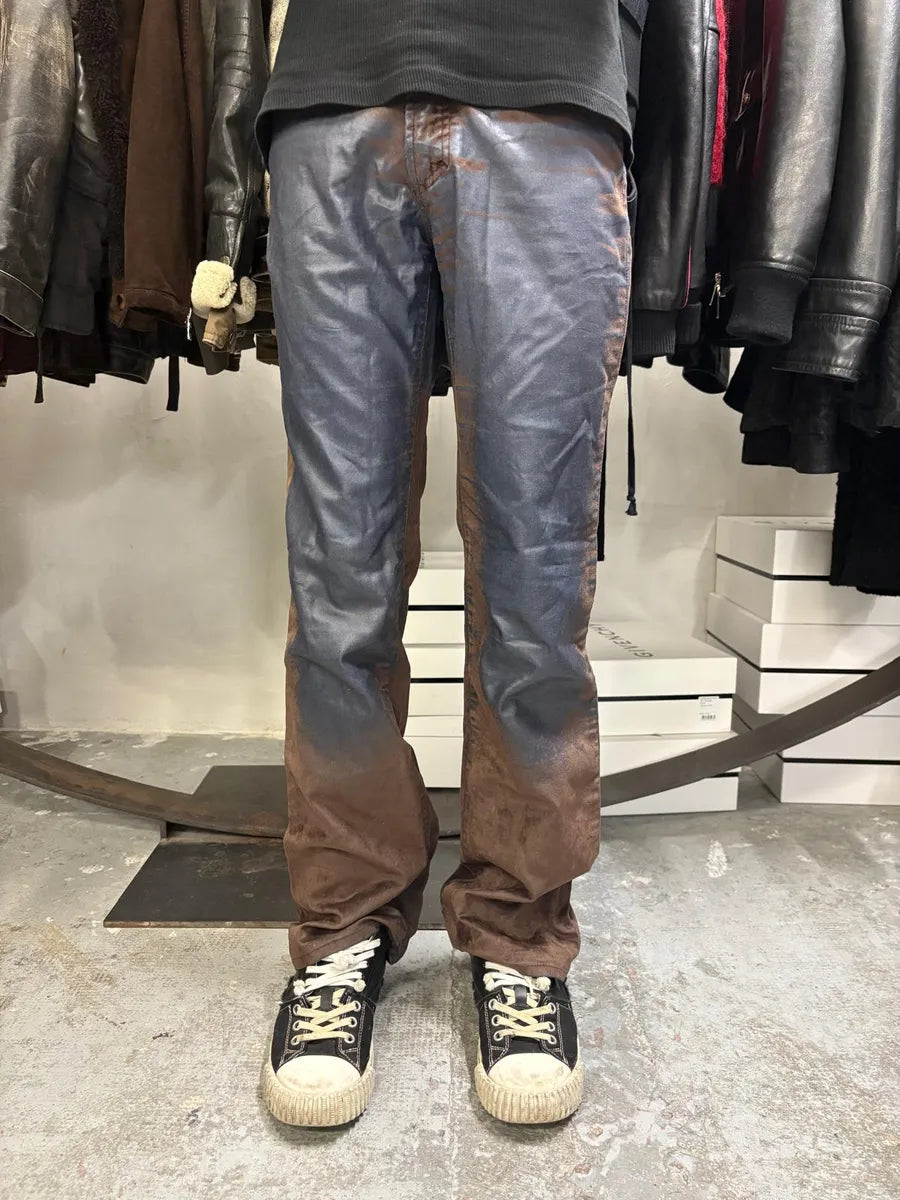 Versace Brown & Navy Waxed Effect Pants nZYvFho 1