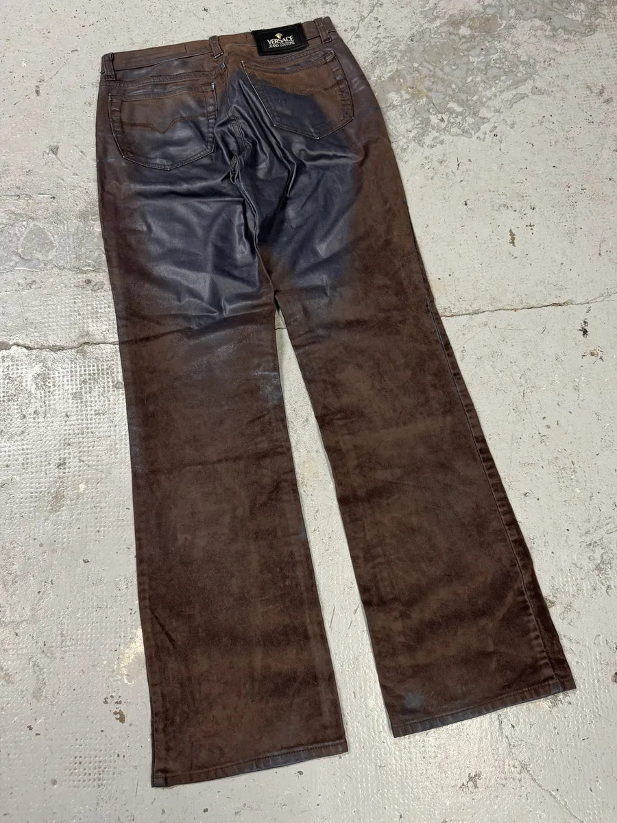 Versace Brown & Navy Waxed Effect Pants nZYvFho 10