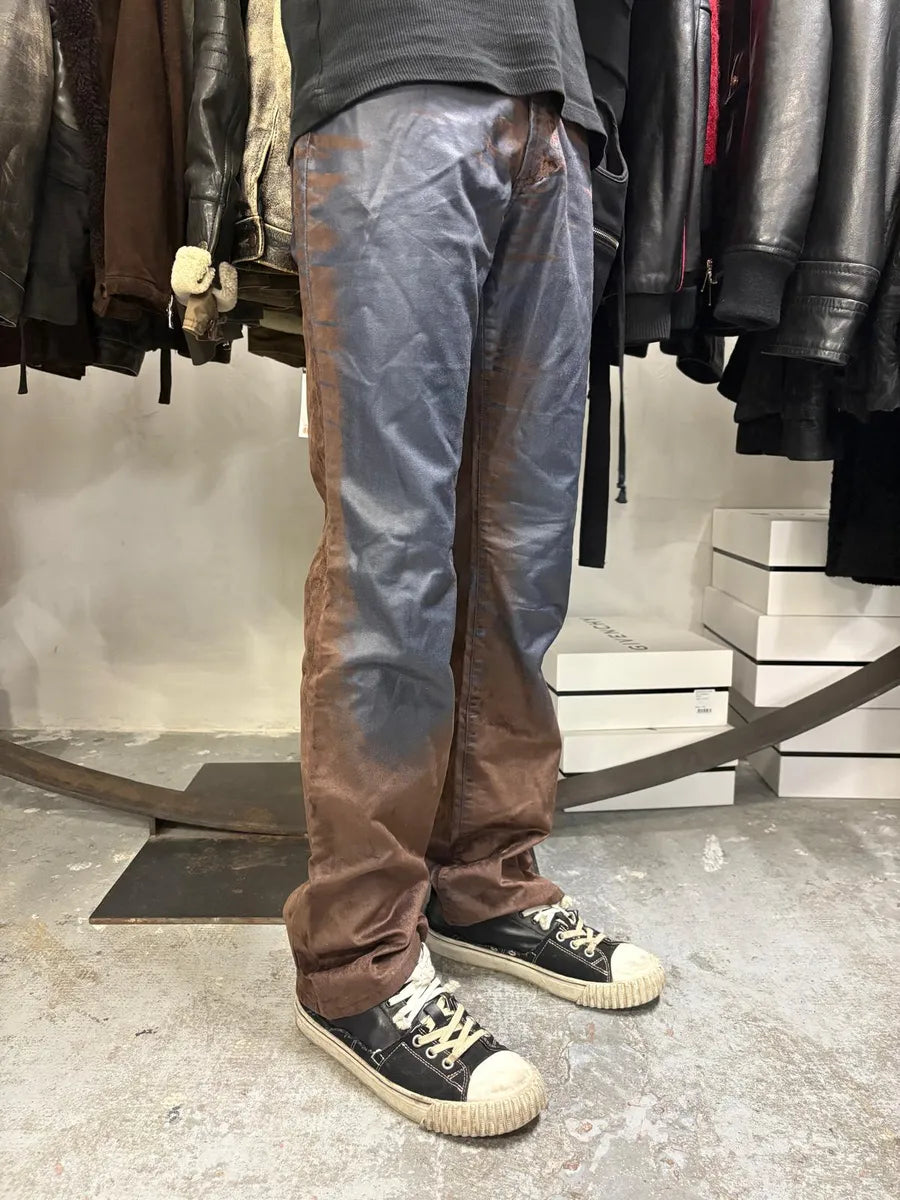 Versace Brown & Navy Waxed Effect Pants nZYvFho 3