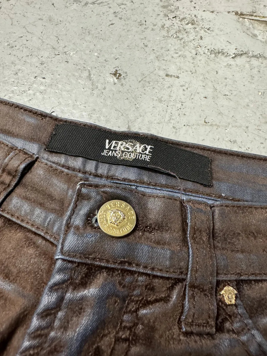 Versace Brown & Navy Waxed Effect Pants nZYvFho 6