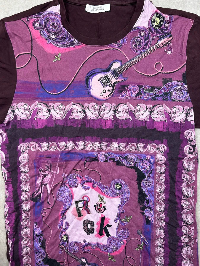 Versace Burgundy Purple Rock Guitar T-Shirt UwmDlfX 5
