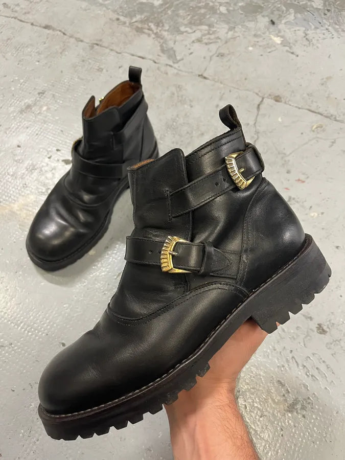 Versace Double Gold Buckles Black Boots DwoXffd 0