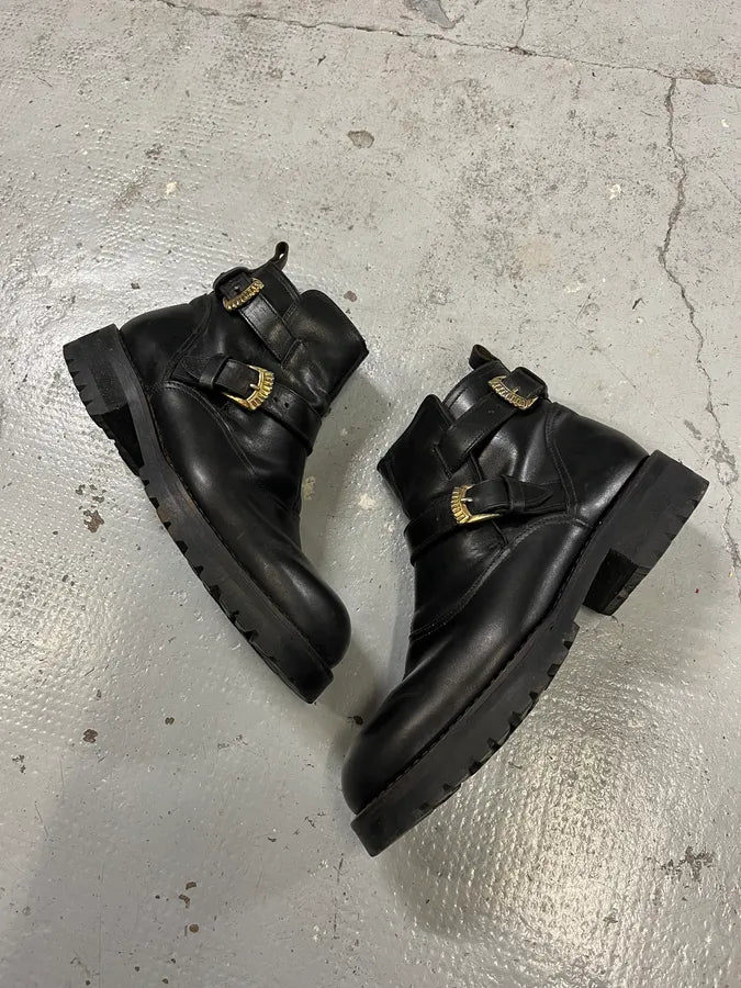 Versace Double Gold Buckles Black Boots DwoXffd 1