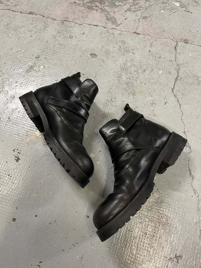 Versace Double Gold Buckles Black Boots DwoXffd 2