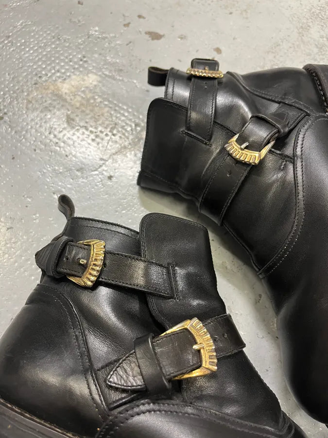 Versace Double Gold Buckles Black Boots DwoXffd 3