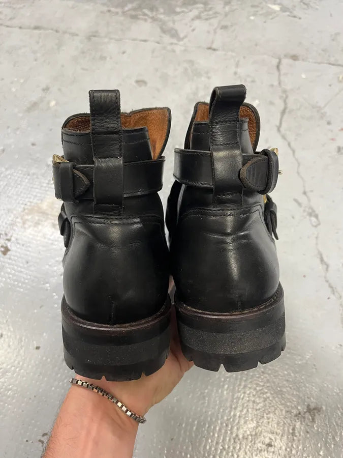 Versace Double Gold Buckles Black Boots DwoXffd 5