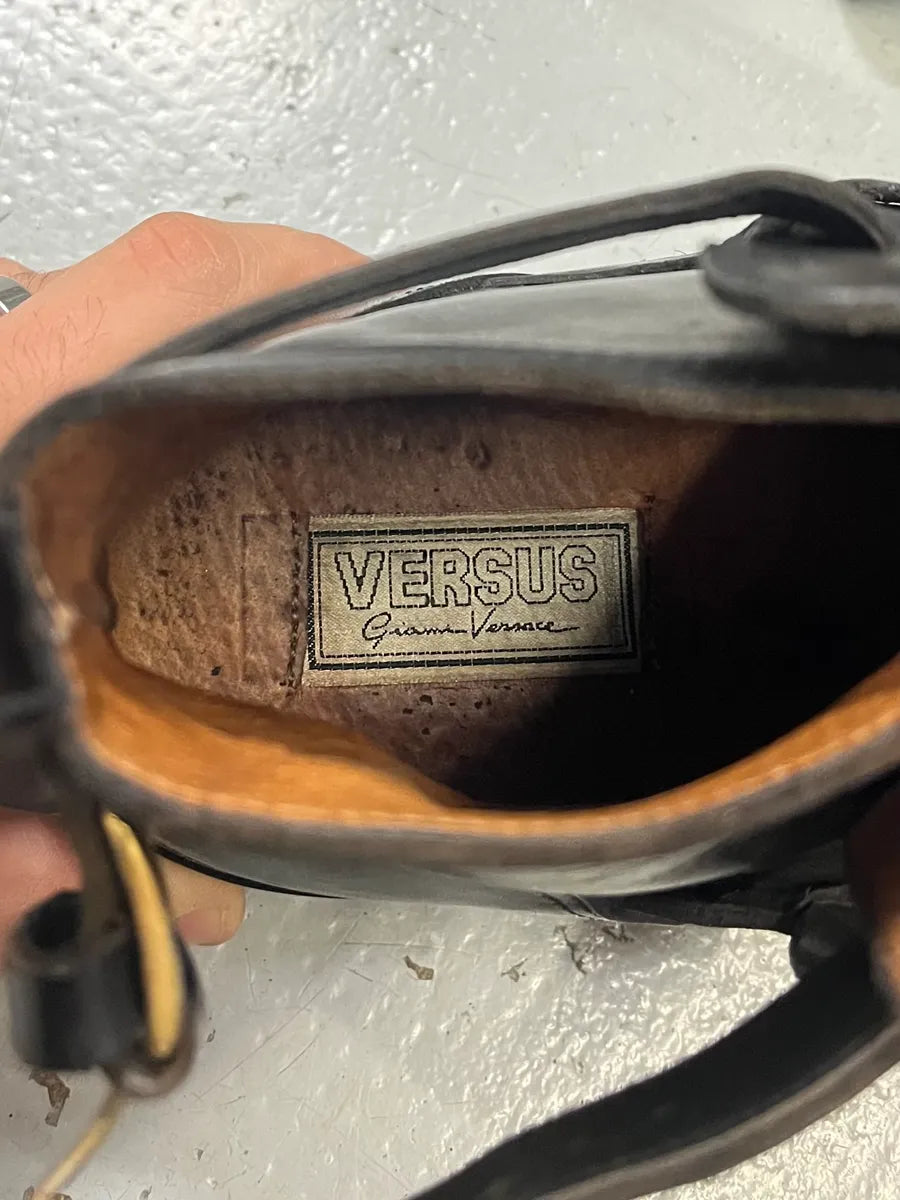 Versace Double Gold Buckles Black Boots DwoXffd 7