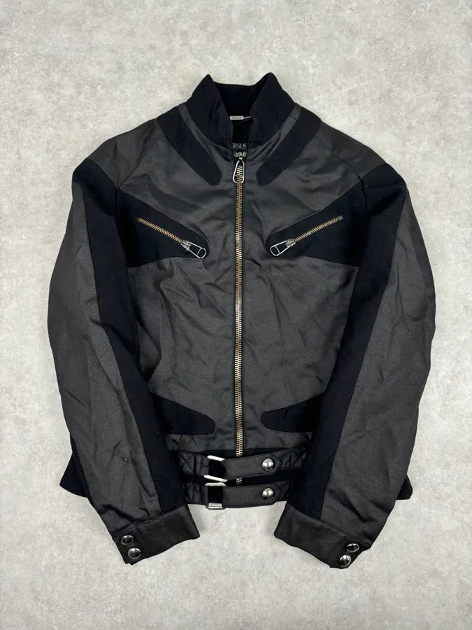 Versace Geometrical Grey & Black Biker Jacket FzNftAd 0