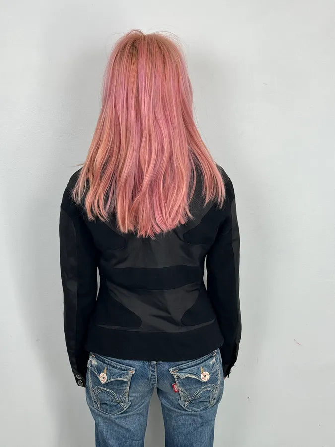 Versace Geometrical Grey & Black Biker Jacket FzNftAd 2