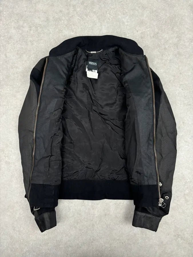 Versace Geometrical Grey & Black Biker Jacket FzNftAd 6