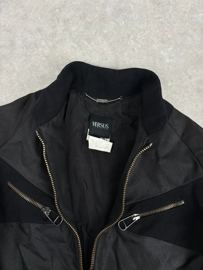 Versace Geometrical Grey & Black Biker Jacket FzNftAd 7