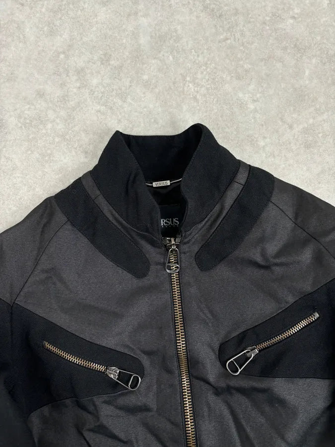 Versace Geometrical Grey & Black Biker Jacket FzNftAd 3
