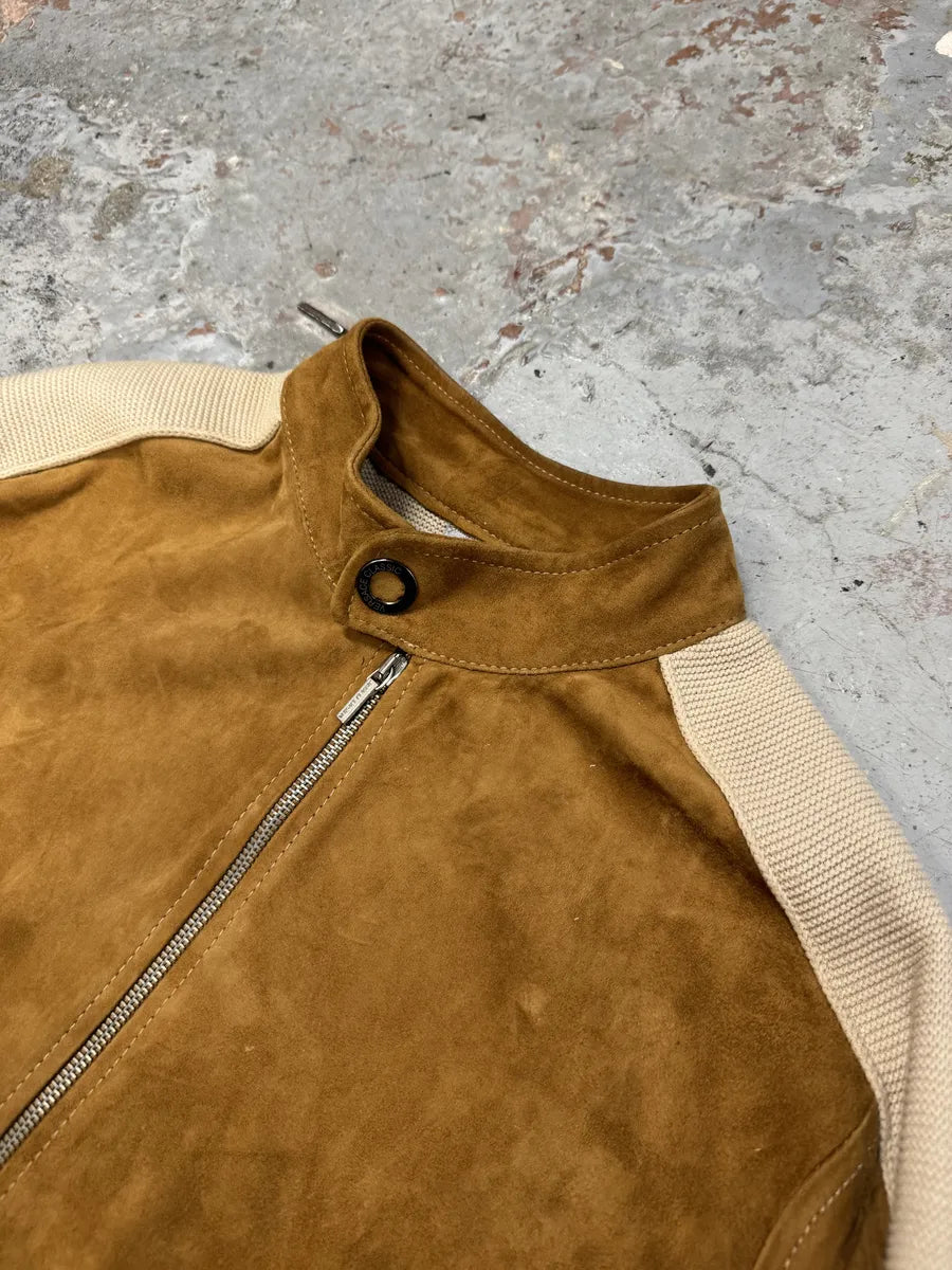 Versace Hybrown Camel Leather & Cotton Zip-up Biker Jacket YCnGUcs 7