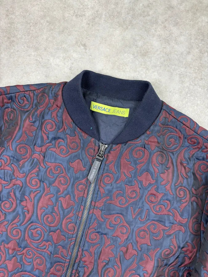 Versace Burgundy Nylon Quilted Baroque Bomber Jacket xzEkgKL 3