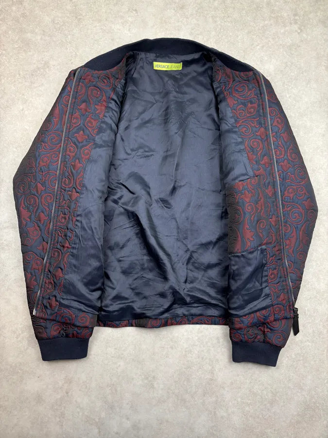 Versace Burgundy Nylon Quilted Baroque Bomber Jacket xzEkgKL 6
