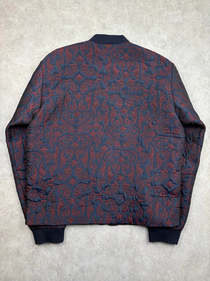 Versace Burgundy Nylon Quilted Baroque Bomber Jacket xzEkgKL 4