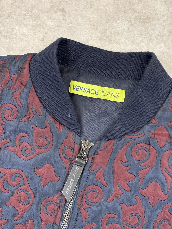 Versace Burgundy Nylon Quilted Baroque Bomber Jacket xzEkgKL 7