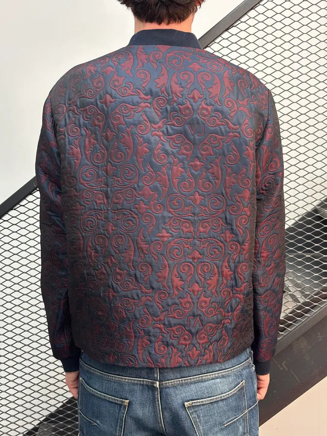 Versace Burgundy Nylon Quilted Baroque Bomber Jacket xzEkgKL 2