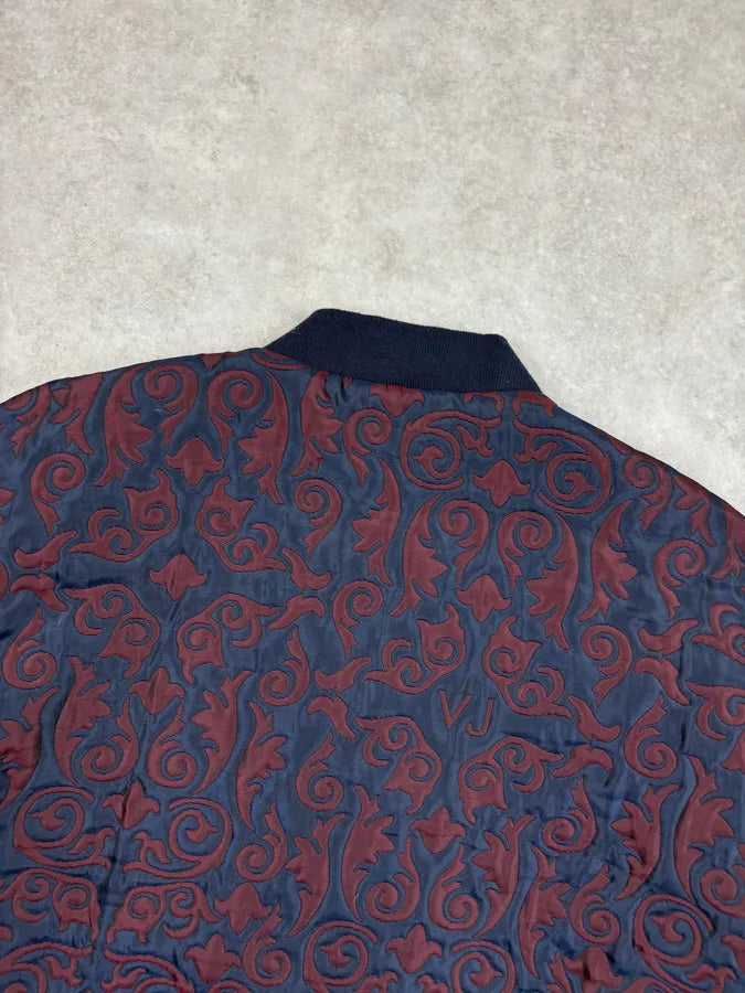 Versace Burgundy Nylon Quilted Baroque Bomber Jacket xzEkgKL 5