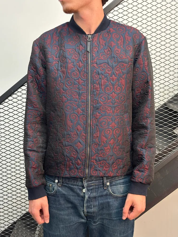 Versace Burgundy Nylon Quilted Baroque Bomber Jacket xzEkgKL 1