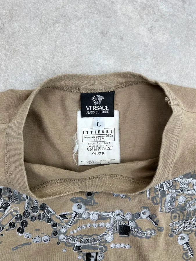 Versace Jeans Couture Beige Cotton Chains Embellished T-Shirt HYypdWp 10