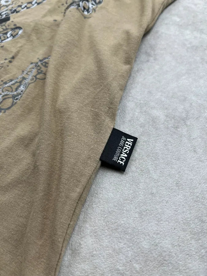 Versace Jeans Couture Beige Cotton Chains Embellished T-Shirt HYypdWp 9