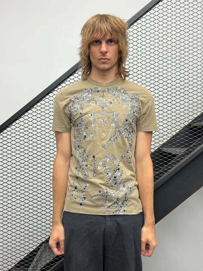 Versace Jeans Couture Beige Cotton Chains Embellished T-Shirt HYypdWp 1