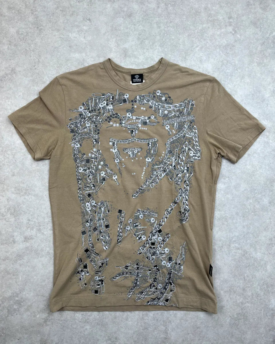 Versace Jeans Couture Beige Cotton Chains Embellished T-Shirt HYypdWp 0
