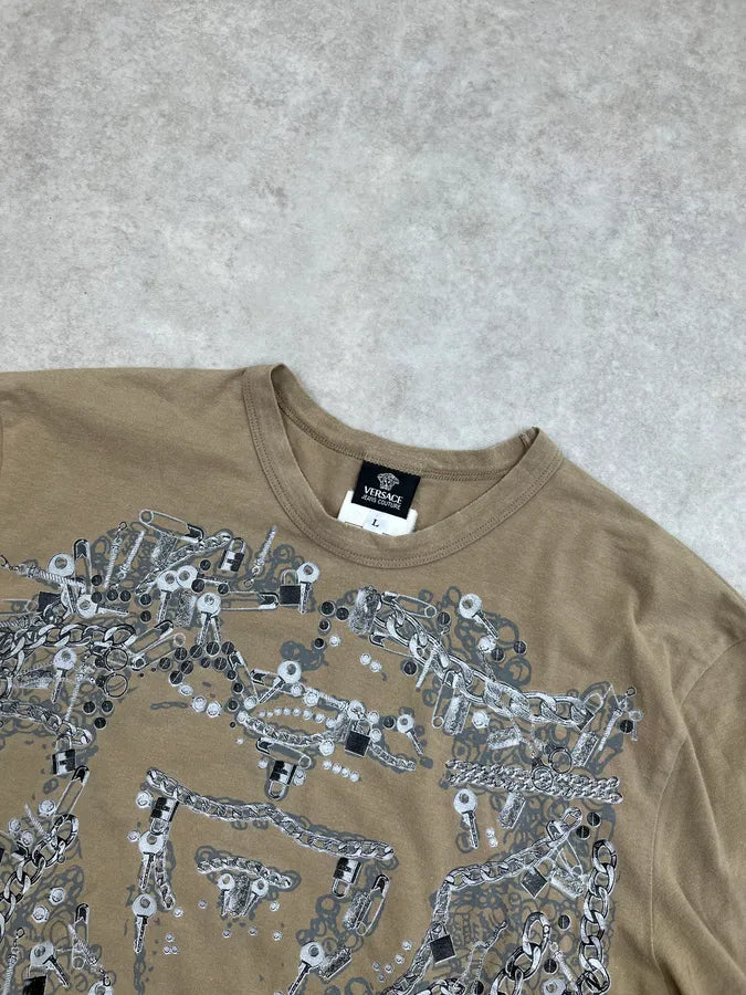 Versace Jeans Couture Beige Cotton Chains Embellished T-Shirt HYypdWp 3