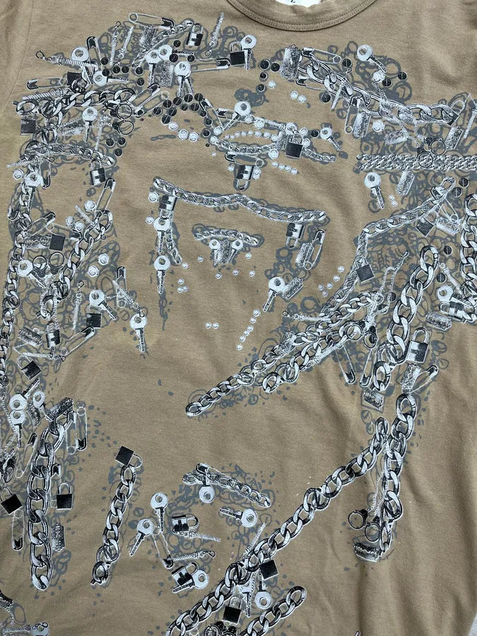 Versace Jeans Couture Beige Cotton Chains Embellished T-Shirt HYypdWp 8