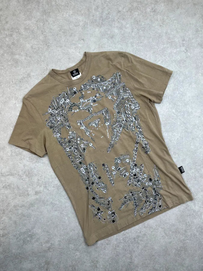Versace Jeans Couture Beige Cotton Chains Embellished T-Shirt HYypdWp 6