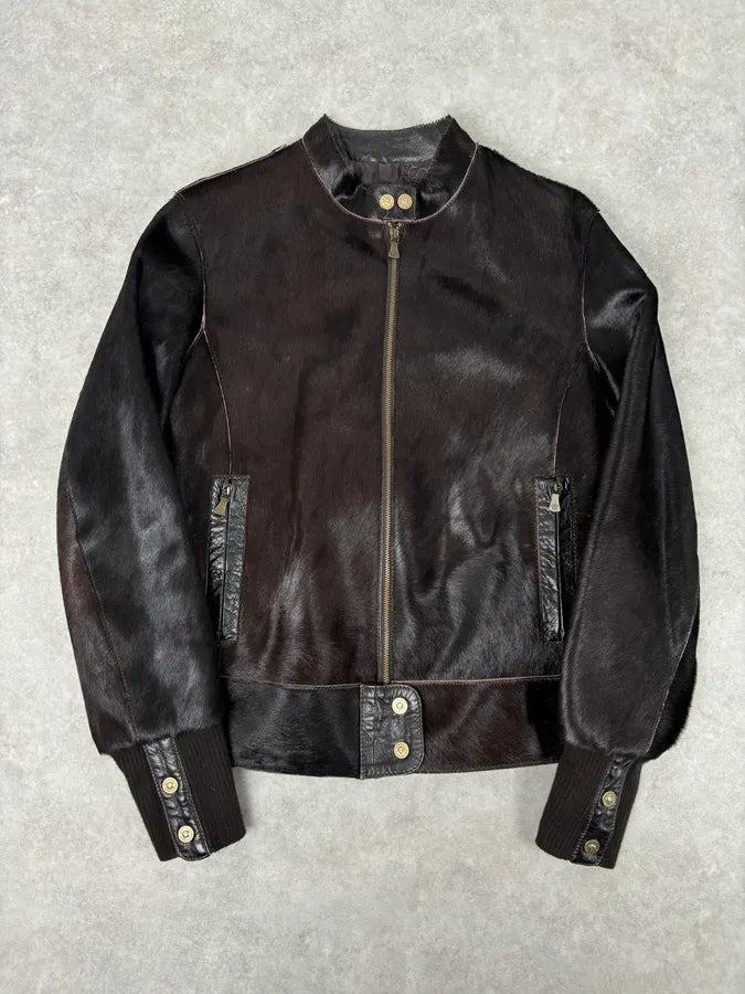 2000s Versace Dark Brown Pony Hair Lace-Back Bomber Jacket  HJMPilY 0